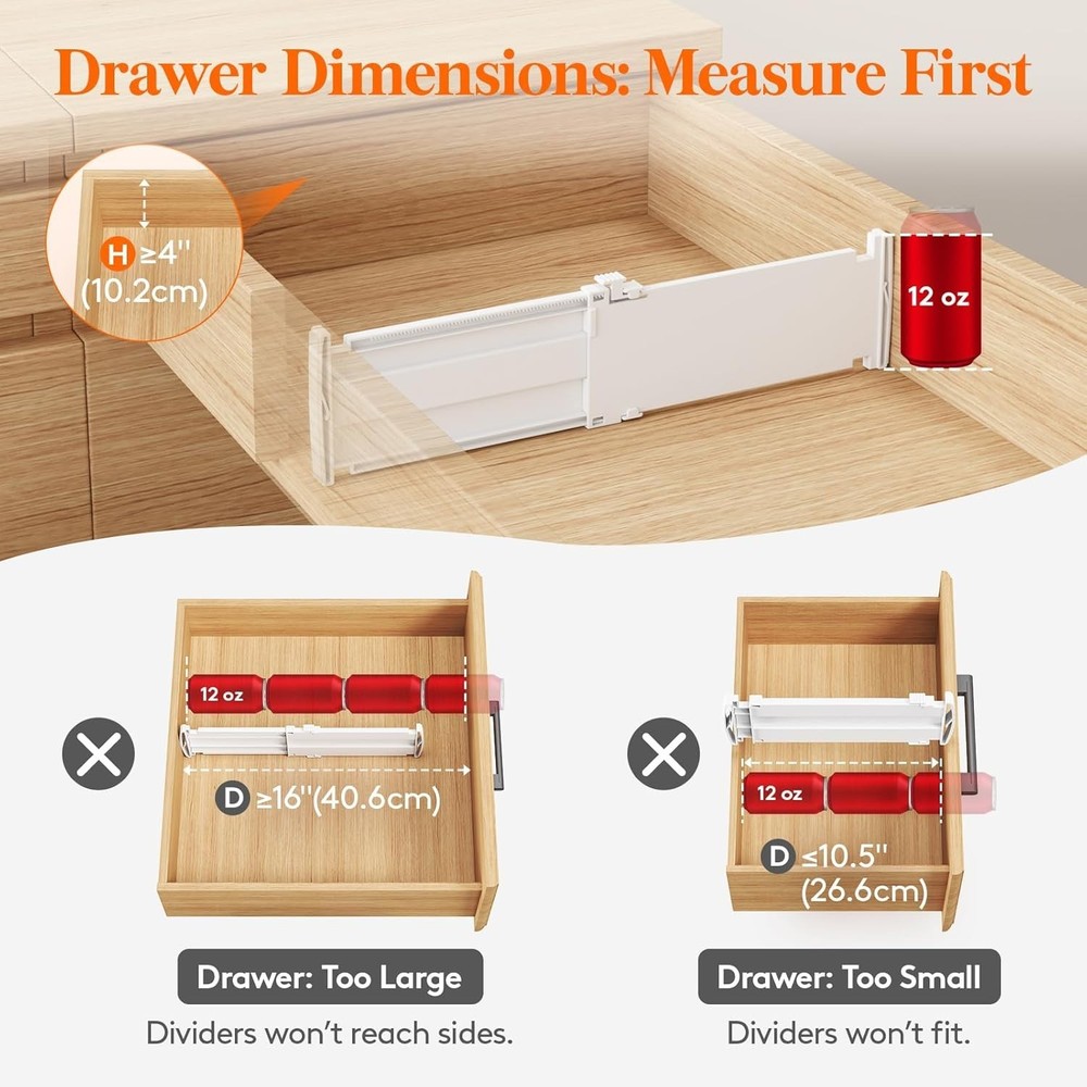 12-Pack Drawer Separators | Adjustable and Non-Slip for Secure Storage