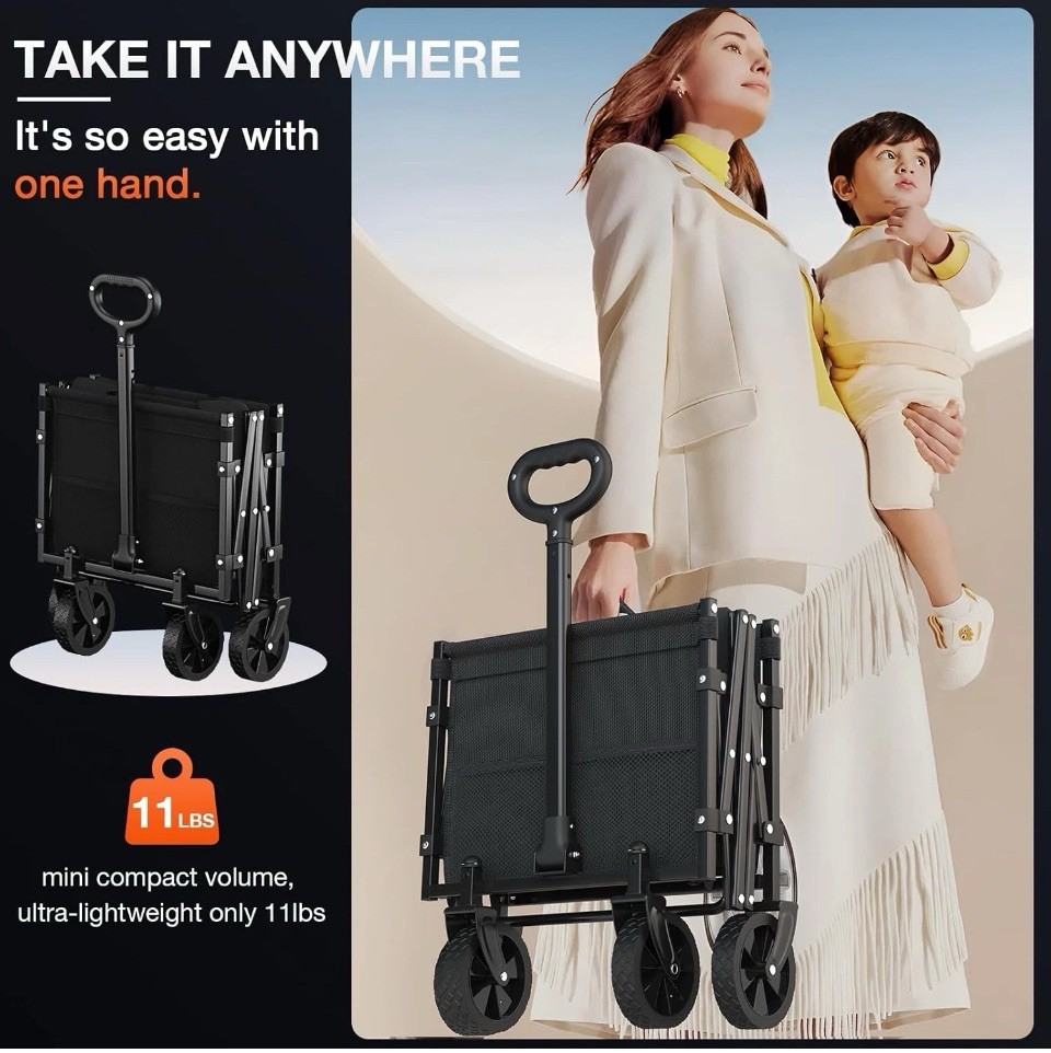 Foldable Wagon with Extended Tailgate: Collapsible Large Capacity Folding Wagon