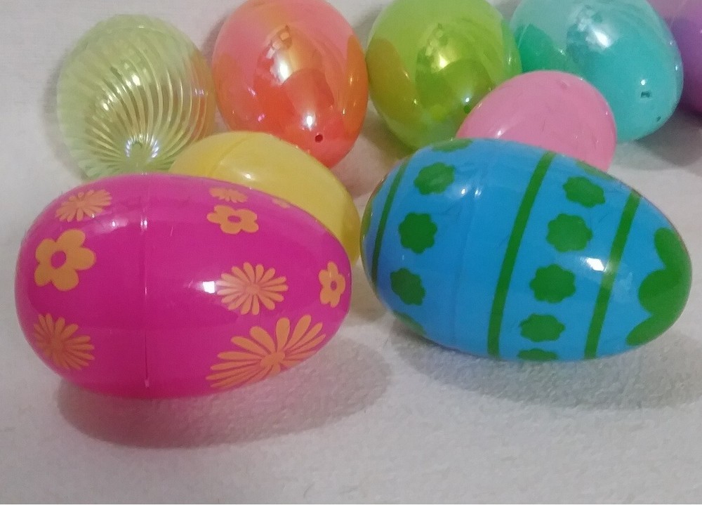 Specialty Plastic Easter Eggs Fillable 2 Sizes 10 Pcs Iridescent, Swirl, Printed