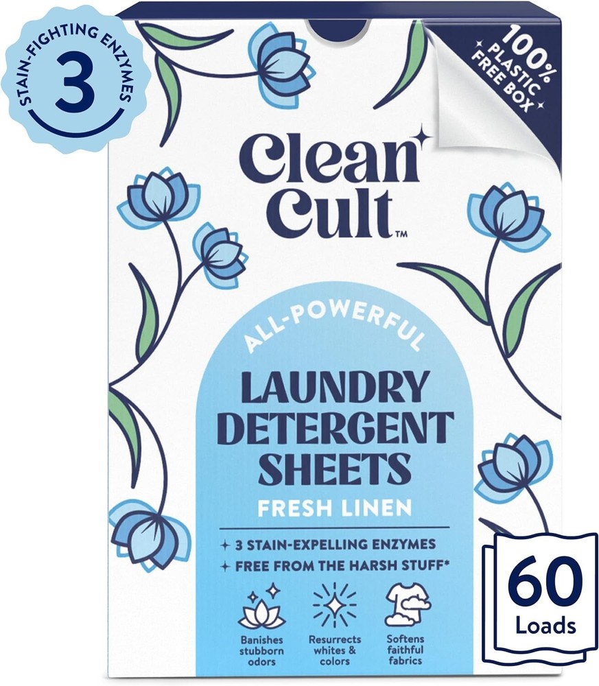 Cleancult Laundry Detergent Sheets Fresh Linen Scent 60 Count-B8