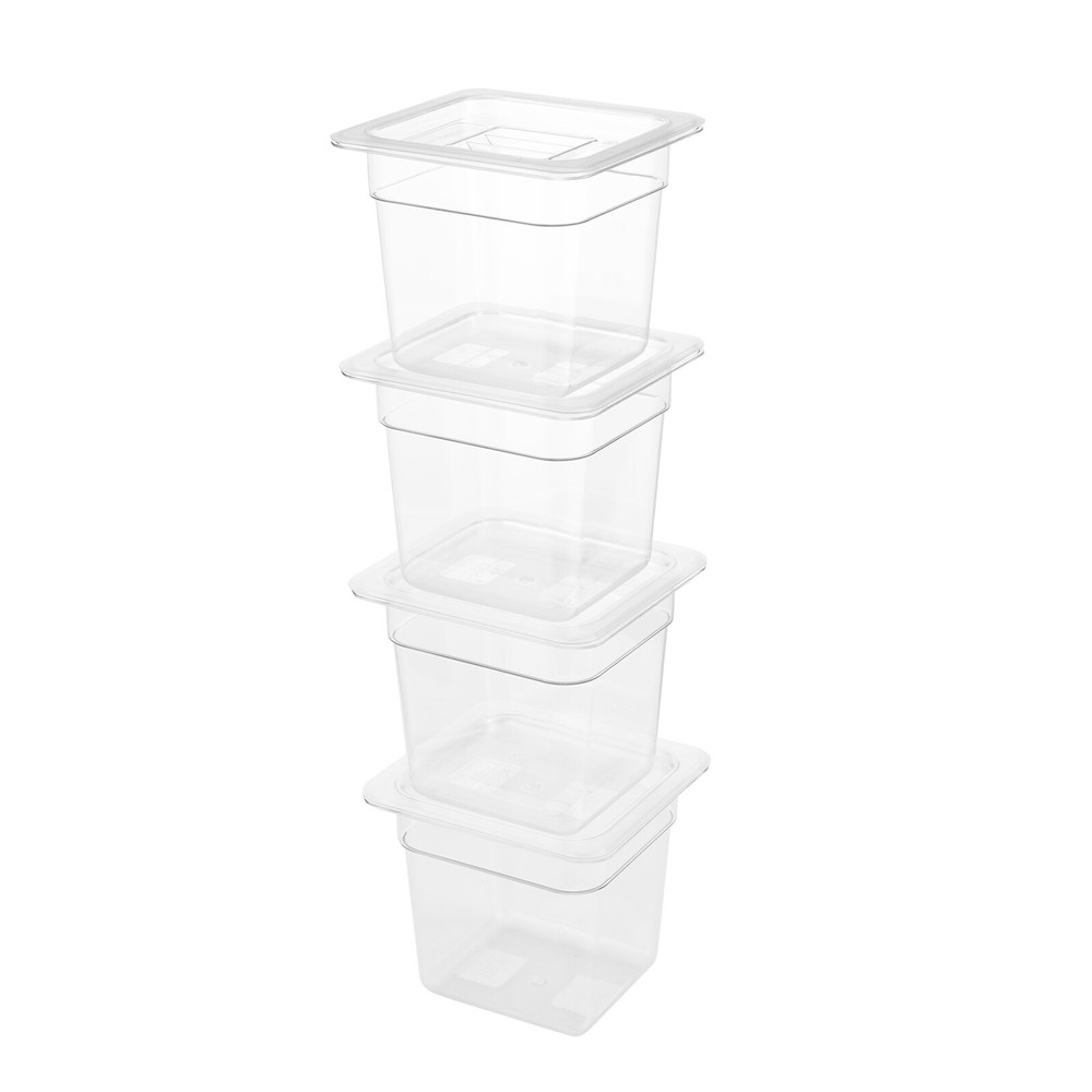 8 Pack 1/6 Size Clear Plastic Steam Prep Table Food Pan 4" Deep Polycarbonate