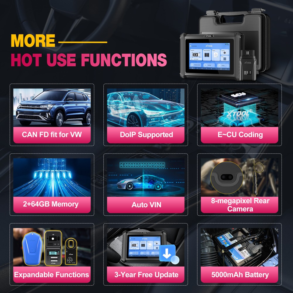 XTOOL D7W Auto Diagnostic Scan Tool 36+Resets E/CU Coding K`ey Programmer DOIP