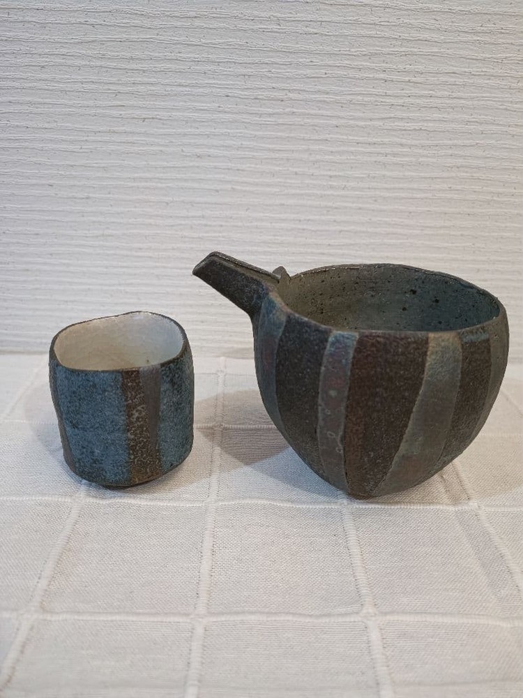 Kasama ware sake set set by Koichi Iinuma