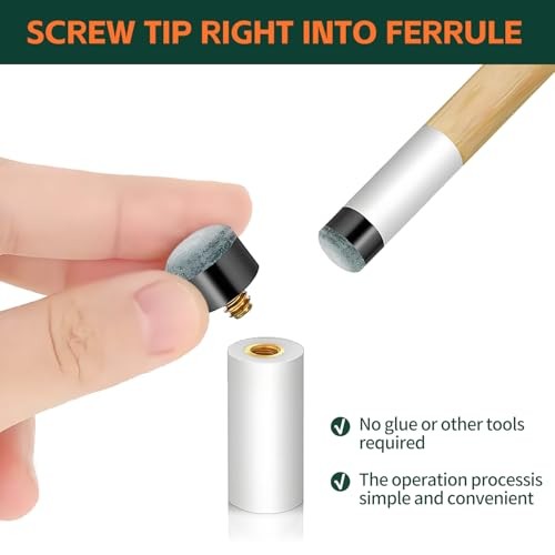 Pool Cue Tips Replacement Kit - Screw On Pool Stick Tips, Billiard White