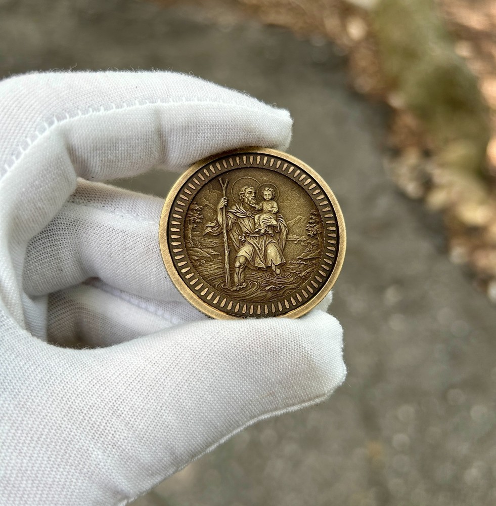 Saint Christopher EDC Coin | Solid Brass 40mm Pocket Token |Traveler's Protector