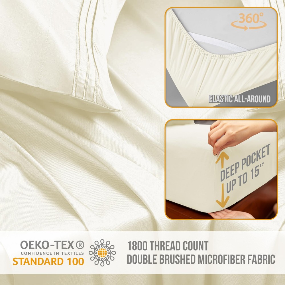Queen Sheet Set - Luxury Hotel Bed Sheets - Soft Cooling Sheets with Elastic ...
