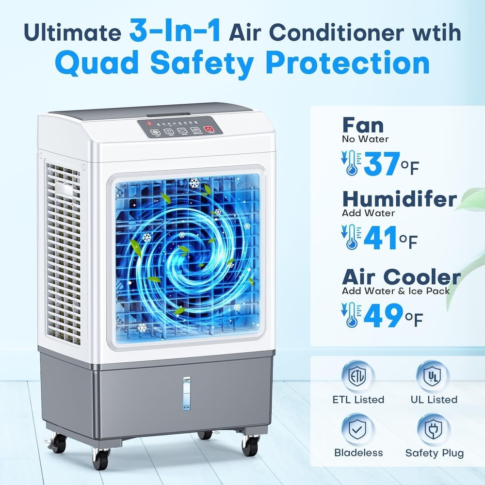 Compact Windowless Air Conditioner with Remote - 2100CFM Evaporative Cooler