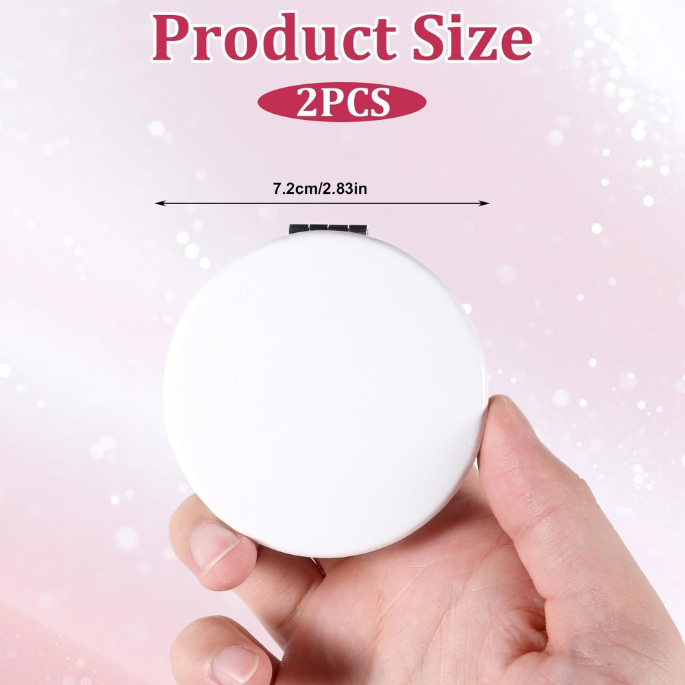 Fyntave 2 Pcs Small Compact Folding Pocket Mirror Round Double Sided White