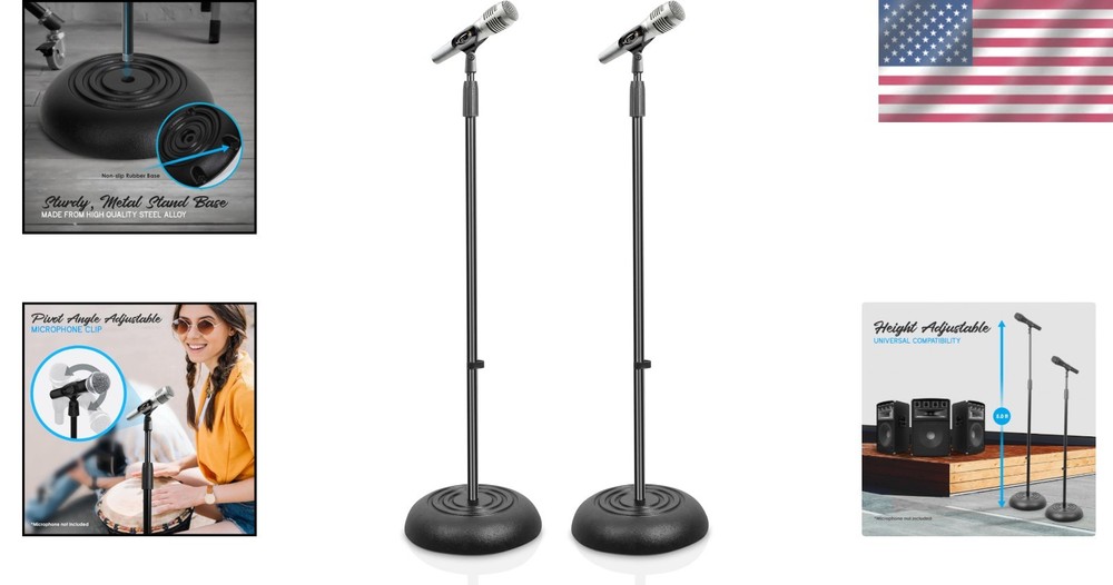 2 Pack Black Microphone Stands