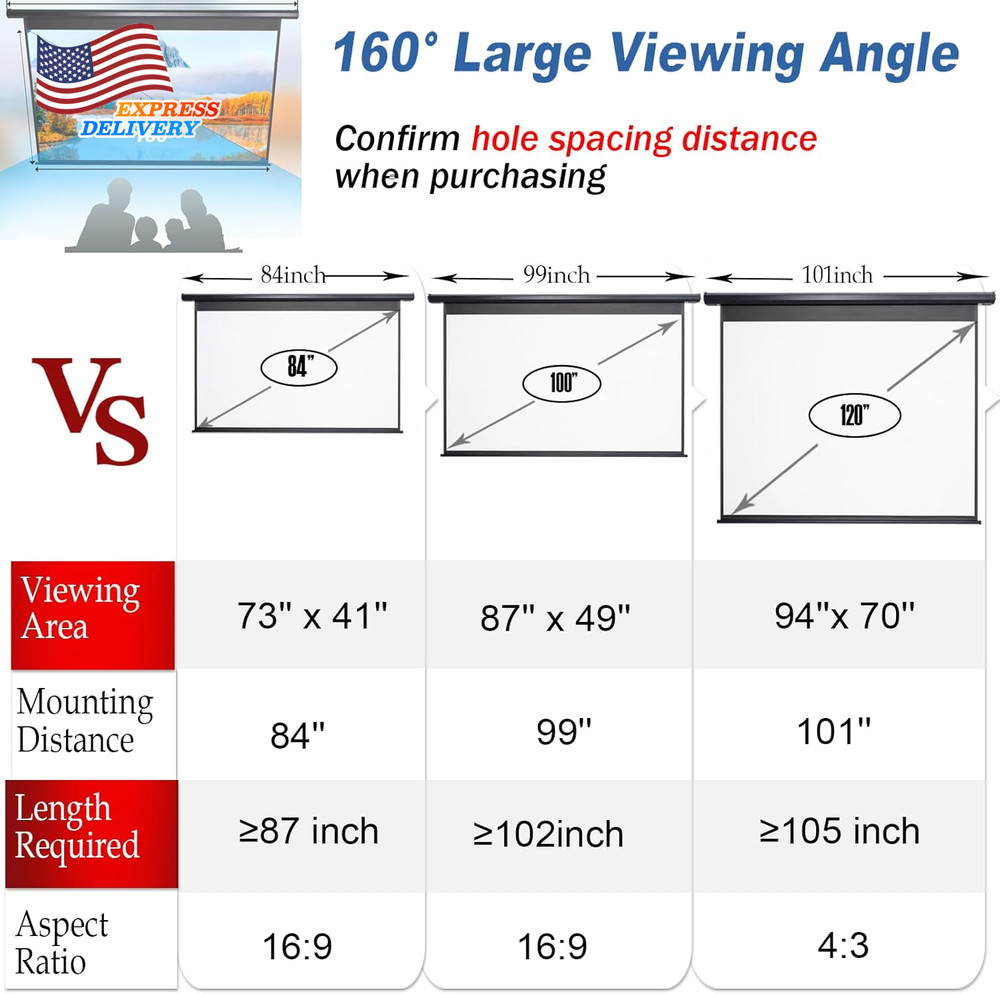 Projector Screen Motorized 4:3 HD Electric Rising Projector Screen Pull down NEW