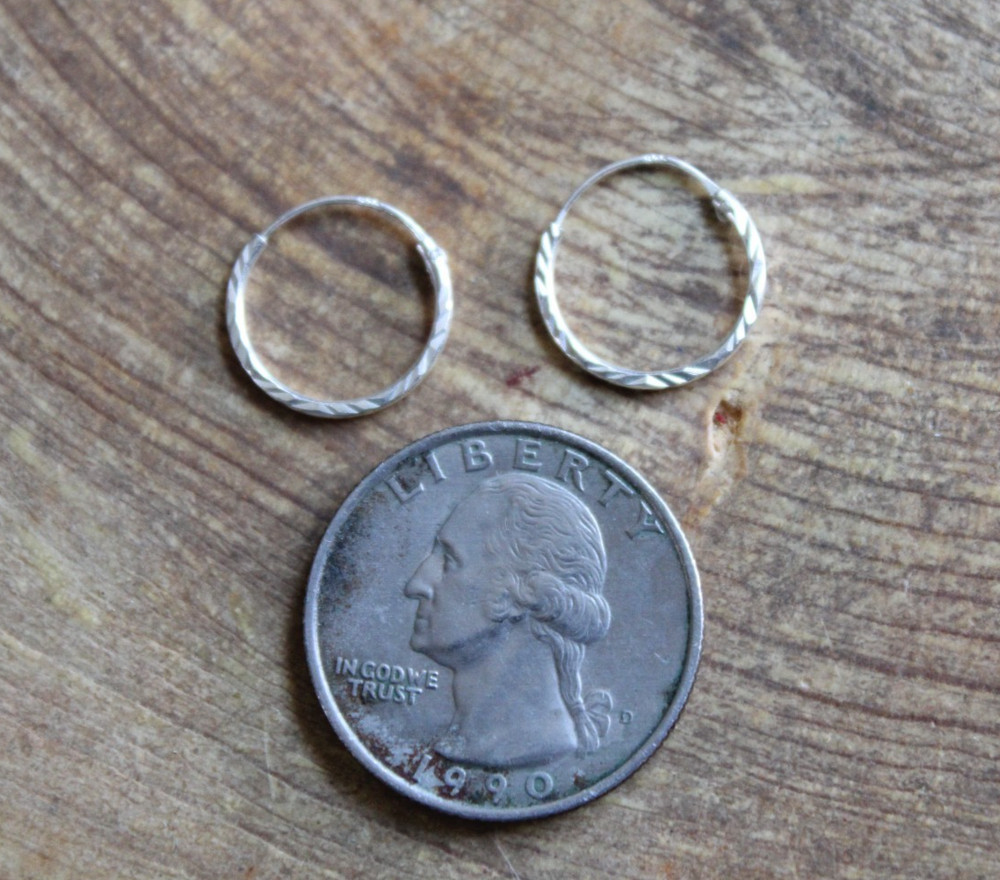 Textured Sterling Silver HOOP Earrings 9/16"