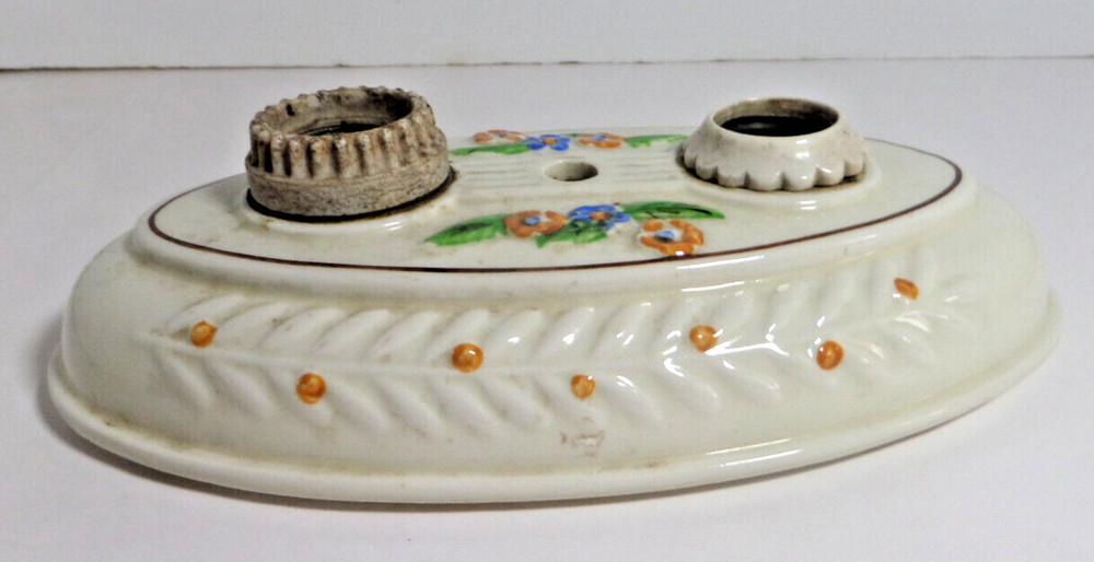 oval 2 light socket flowered vintage ceramic