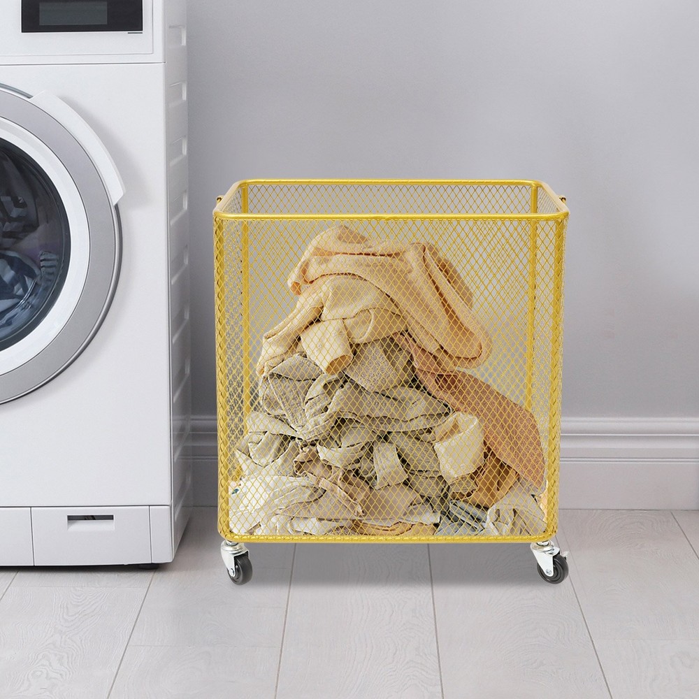 Rectangular Storage Busket Iron Rolling Laundry Basket For Home Gold,43*23*45cm