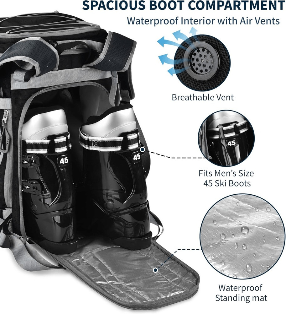 Ski Boot Bag Waterproof, expandable Helmet Compartment