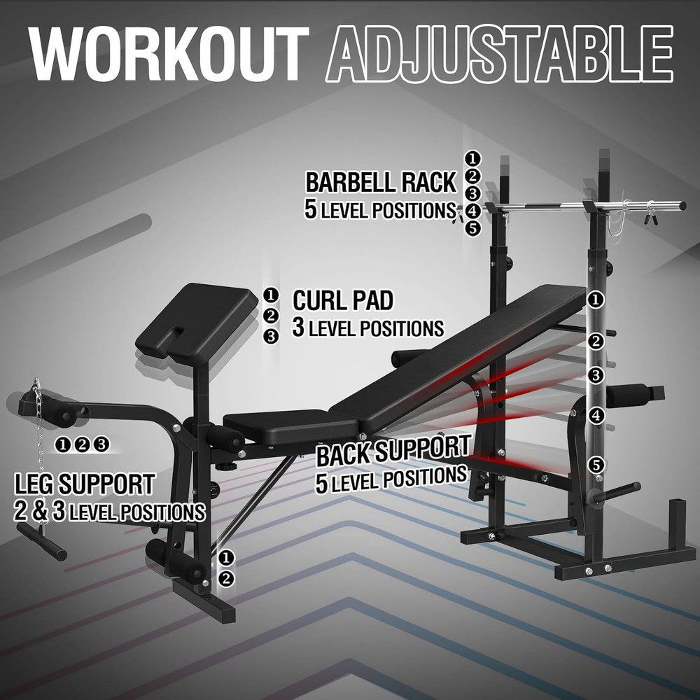 8 in 1 Olympic Weight Bench Set with Leg Extension and Leg Curl, Multi-Function