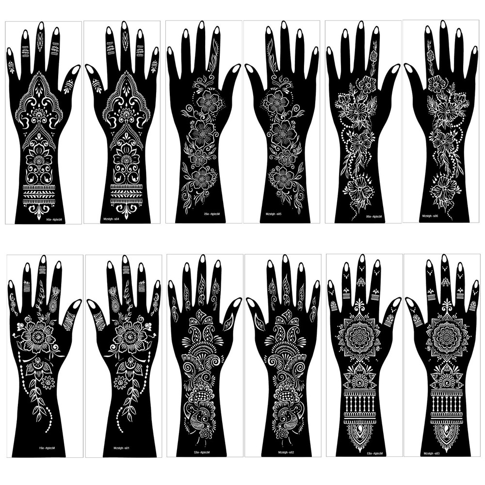 Henna Tattoo Stencil Kit,12 Sheets Stickers for Large, multicolor