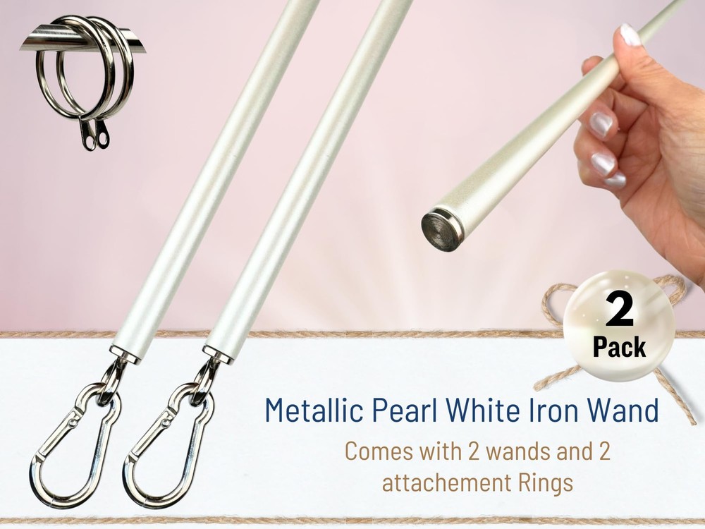 36 inch (2 Pack) Pearl White Iron Curtain Pull Wand - Strong Drapery Pull Rod...