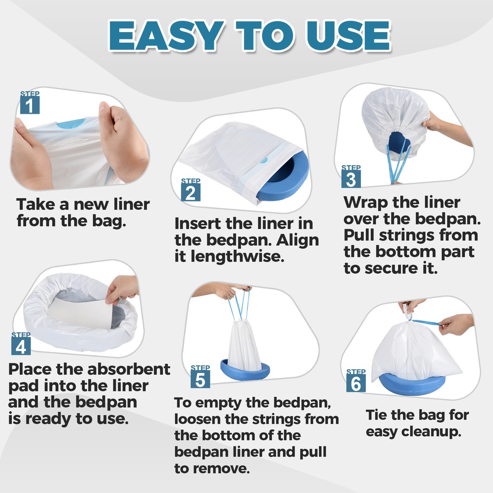 70 Pack Bedpan Liners Disposable Commode Liners with Absorbent Pads