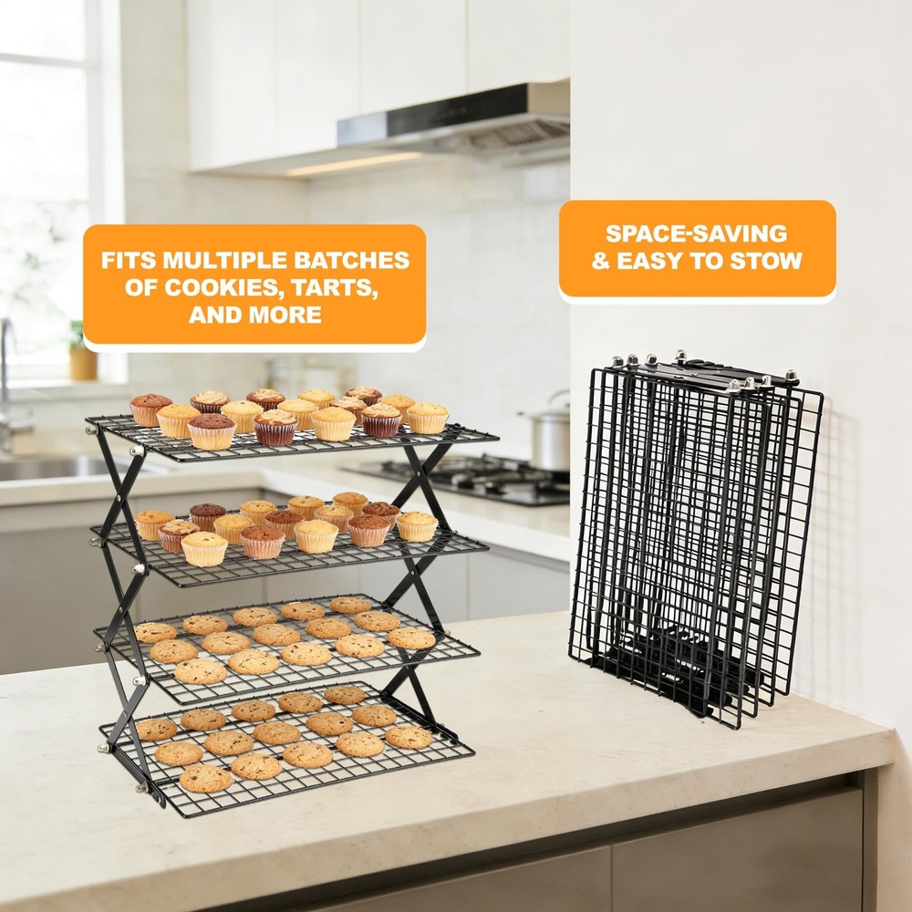 2/3/4-Tier Collapsible Cooling Rack, Adjustable Foldable Cookie Cooling Racks...