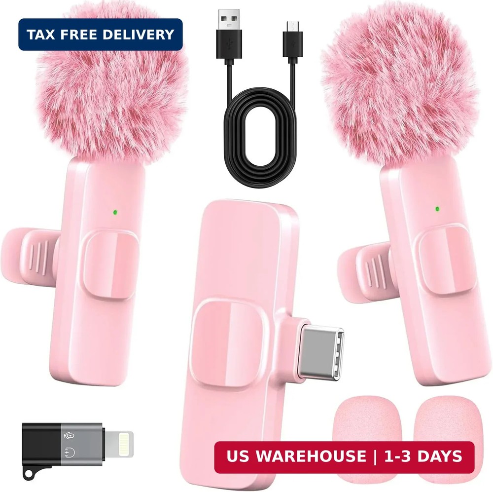 Pink Wireless Lavalier Microphone for iPhone & Android - Mini Clip-On Mic with N