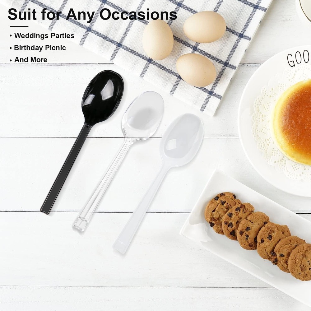 Plastic Spoons Individually Wrapped, 100pcs Heavy Duty Disposable Black
