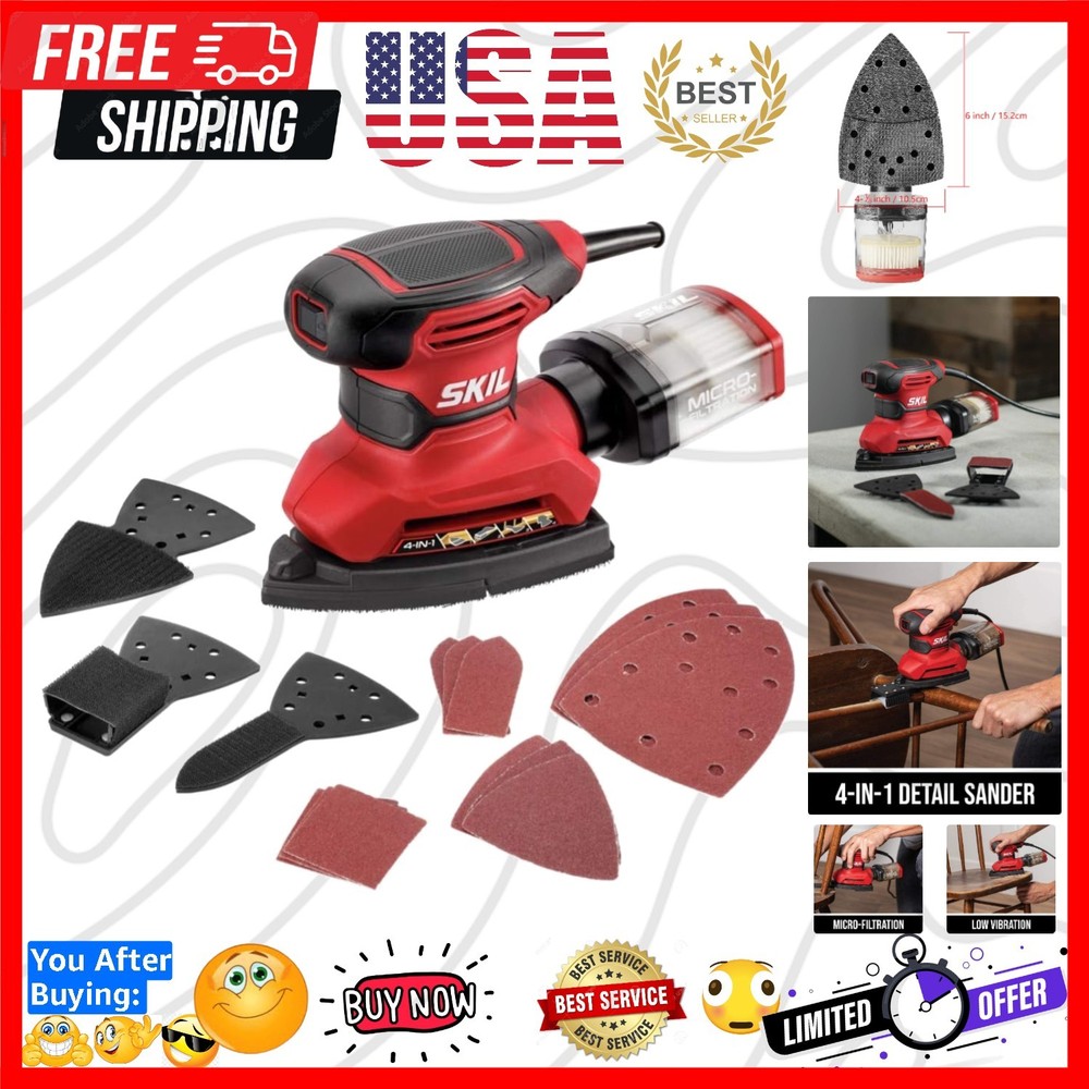 Corded Multi-Function Detail Sander with Micro-Filter Dust Box 3 Additional A...