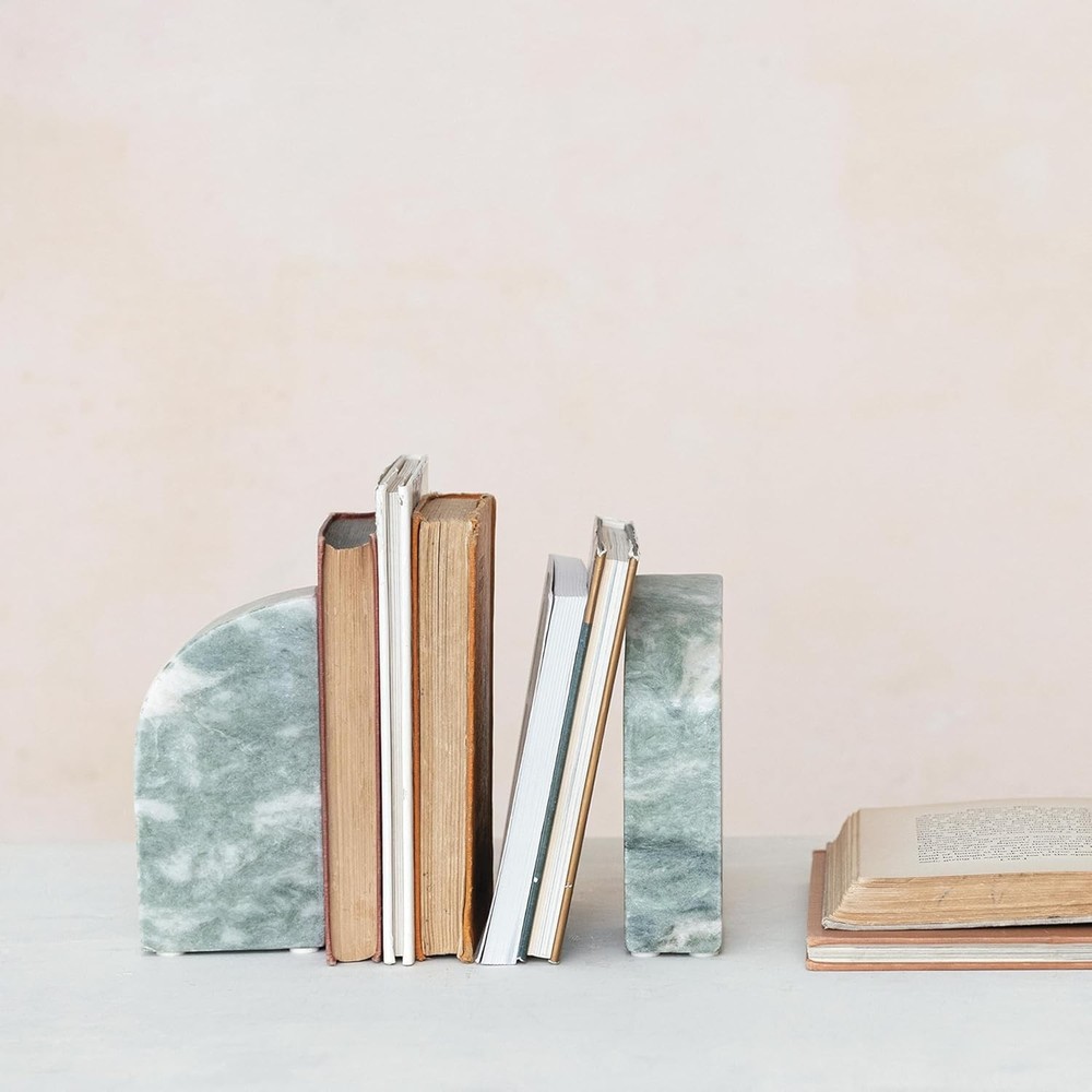 Half Arch Marble Bookends Green