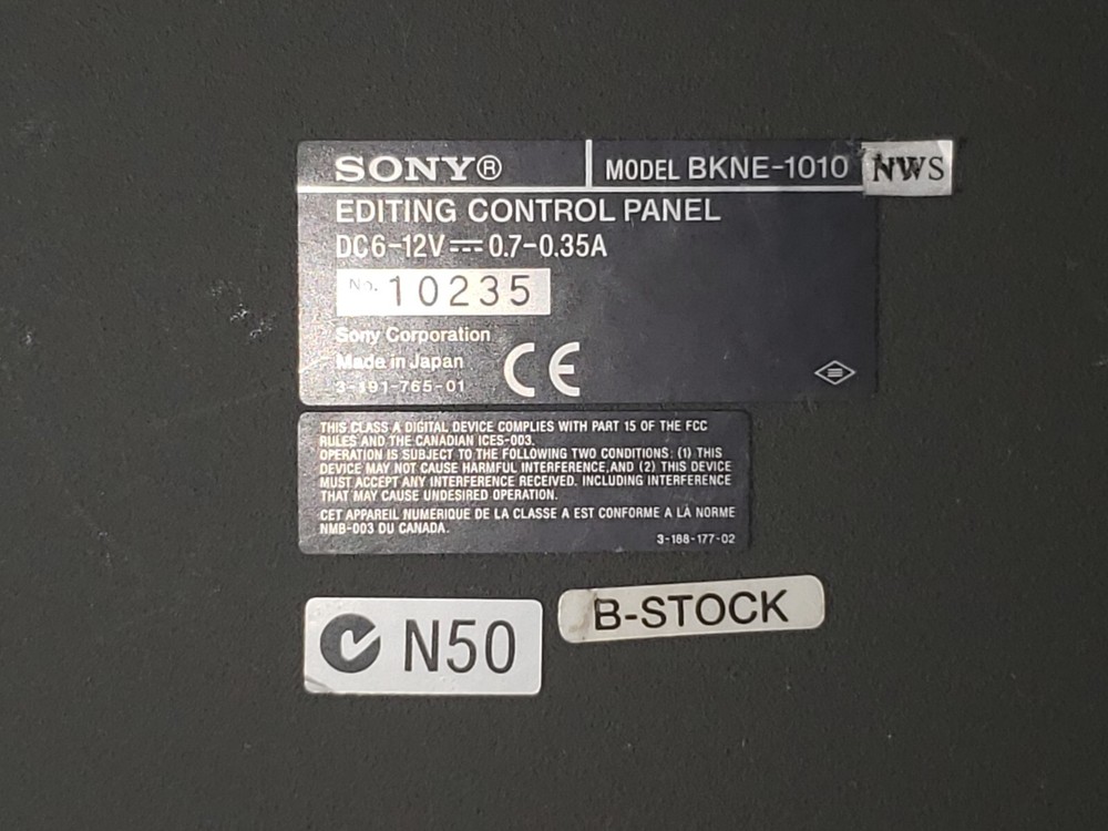 SONY EDITING CONTROL PANEL - MODEL BKNE-1010 W/ CORD - WORKS