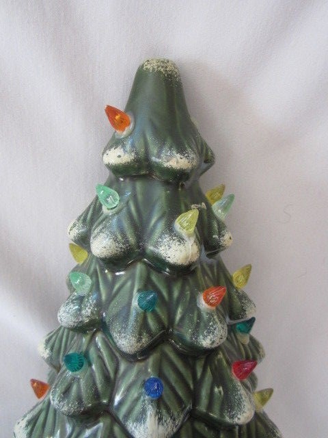 Vintage Green Ceramic Christmas Tree with Light Bulb Base