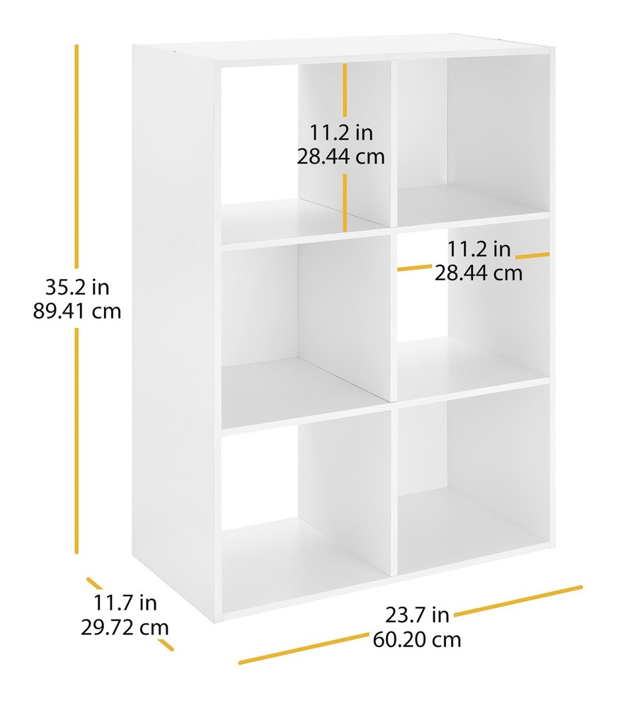 Whitmor 6 Cube Bookcase 3 Tier Stackable MDF Open Storage Organizer White 23.7x1
