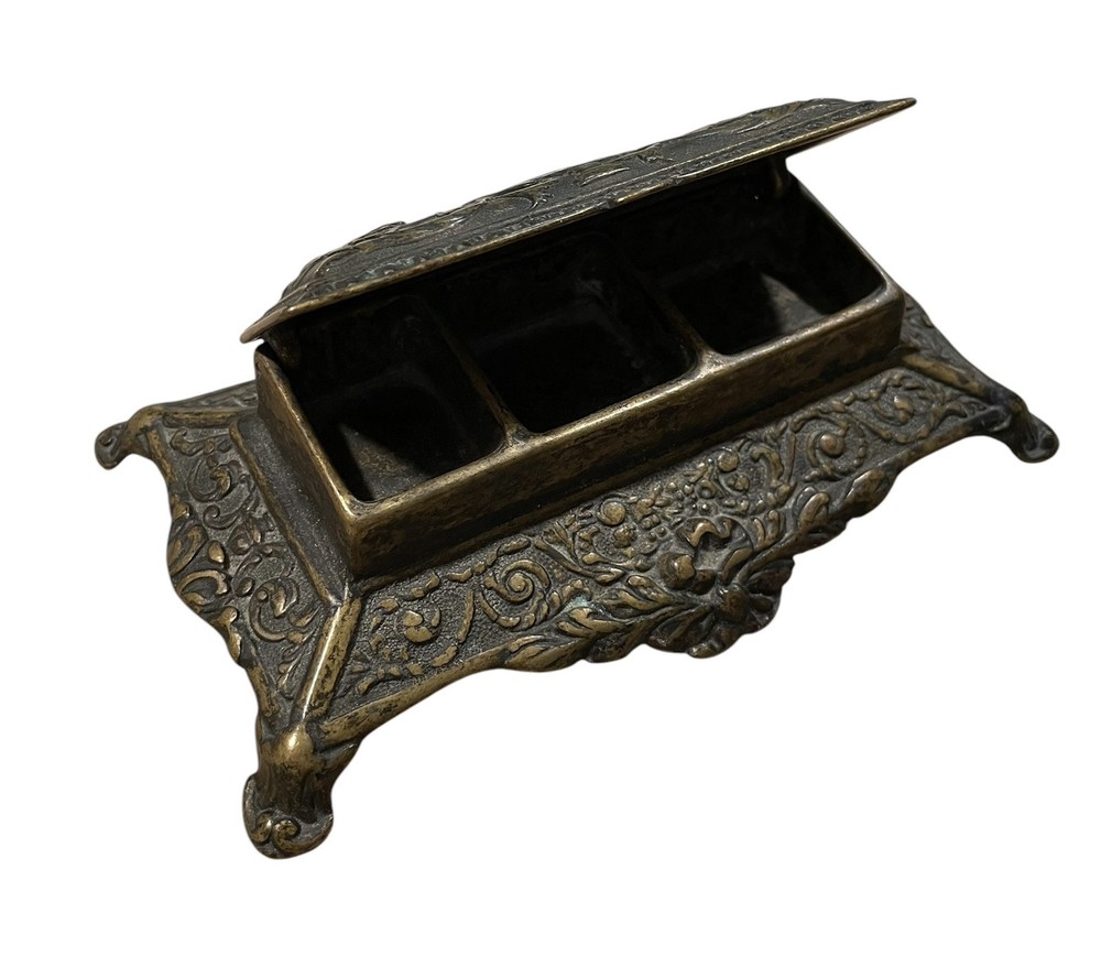 Antique Victorian Scrolled Brass Postage Stamp Holder