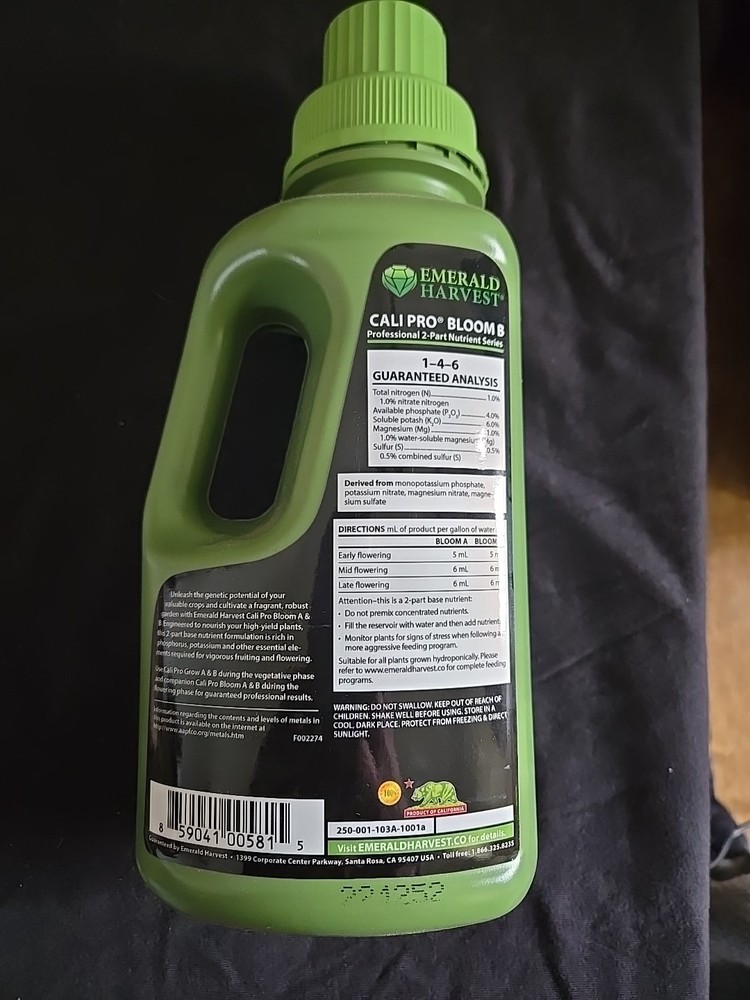 Emerald Harvest - Cali Pro Bloom B - Quart - Professional 2-Part Base Nutrient
