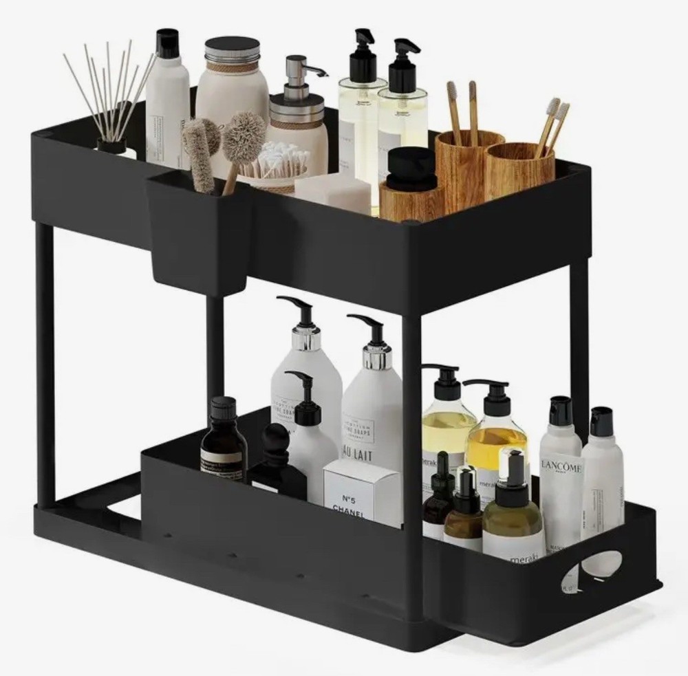 2-Tier Black Sliding under Sink Organizer Storage Cabinet Basket Drawer