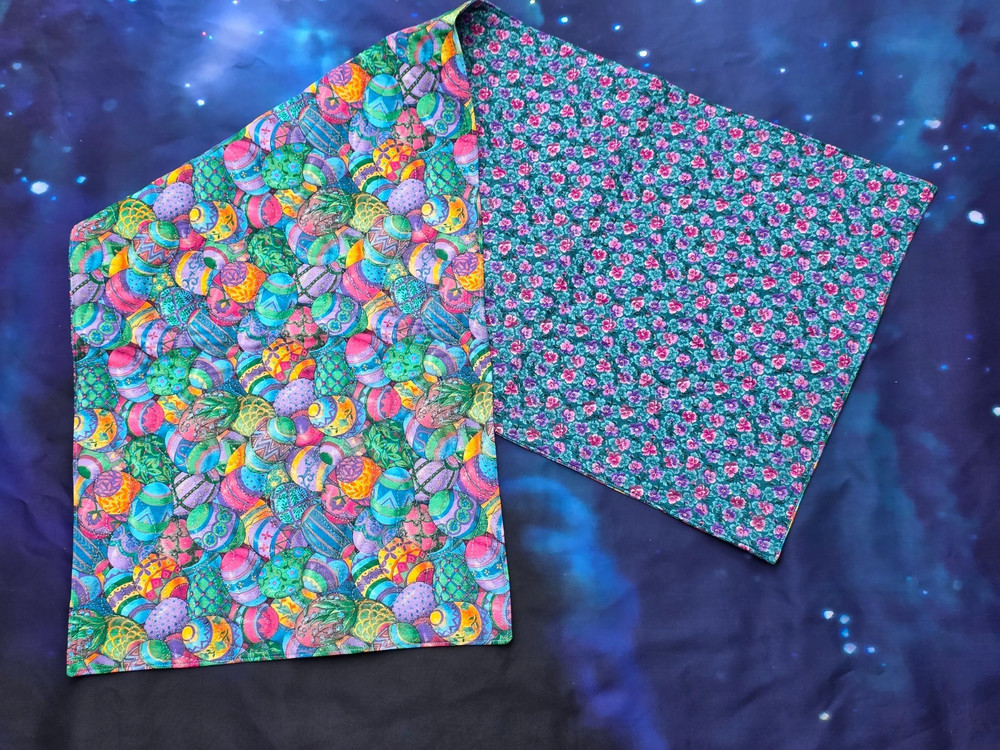 Handmade Quilted Table Runner JEWEL COLORED  EASTER EGGS SPRING FLOWERS