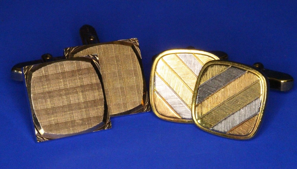 2 Pair Pre-Owned gold coloured patterned cufflinks        **[23816]