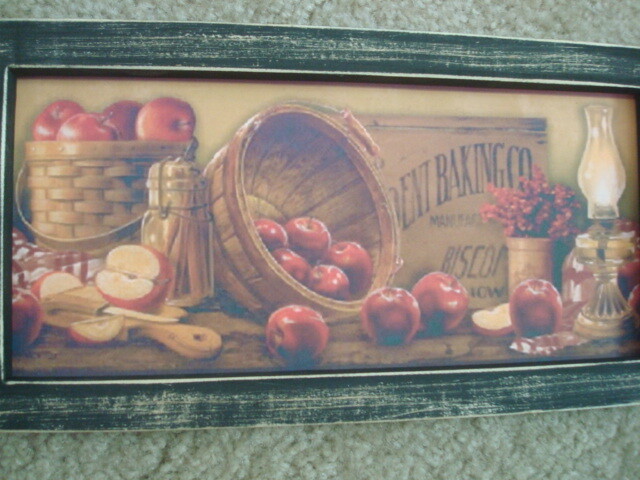 Primitive Country Print **2 OLD BASKETS WITH APPLES** 6" x 12"