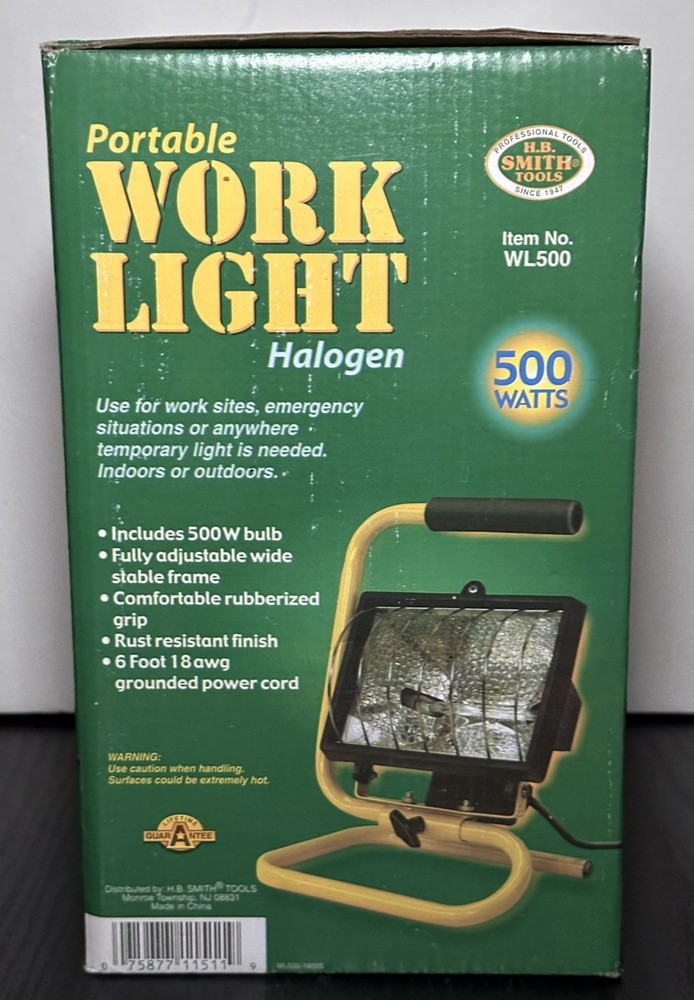 H.B. Smith Tools Portable Work Light 500 Watts Halogen WL500 New In Box