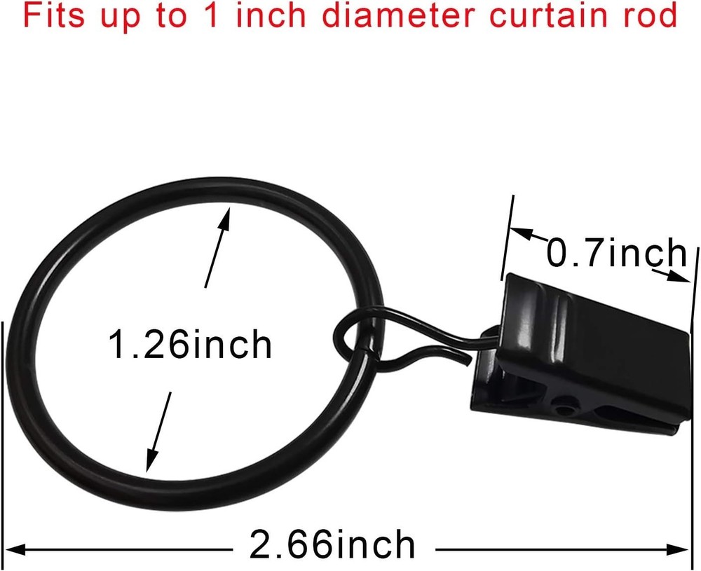Versatile 40 Pack Black Drapery Clips & Rings – 1.26“ Diameter, Rustproof Design