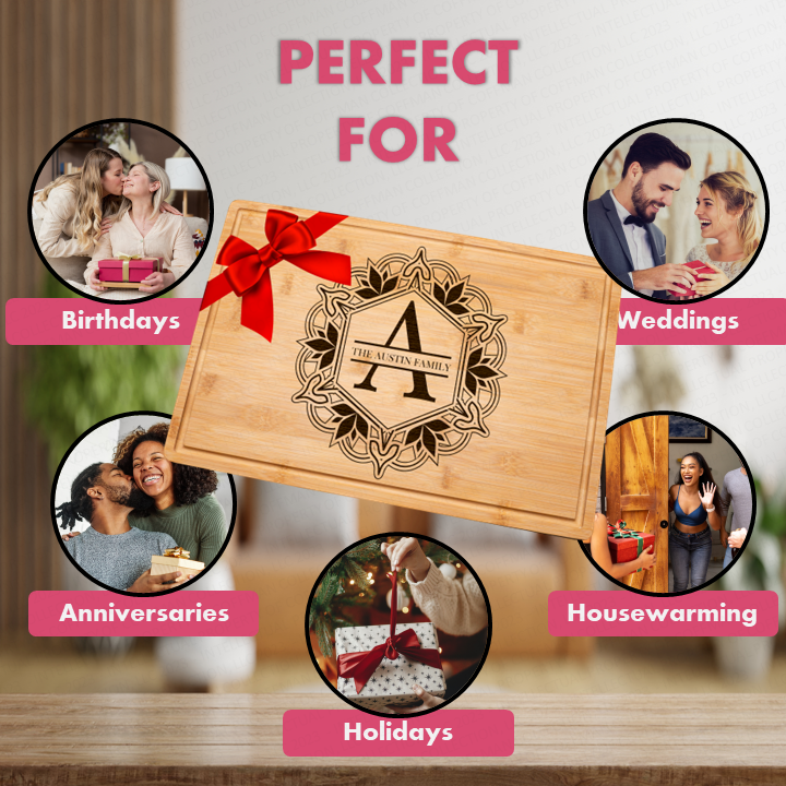 Custom Bamboo Cutting Board Personalized Charcuterie Board Engraved Wedding Gift