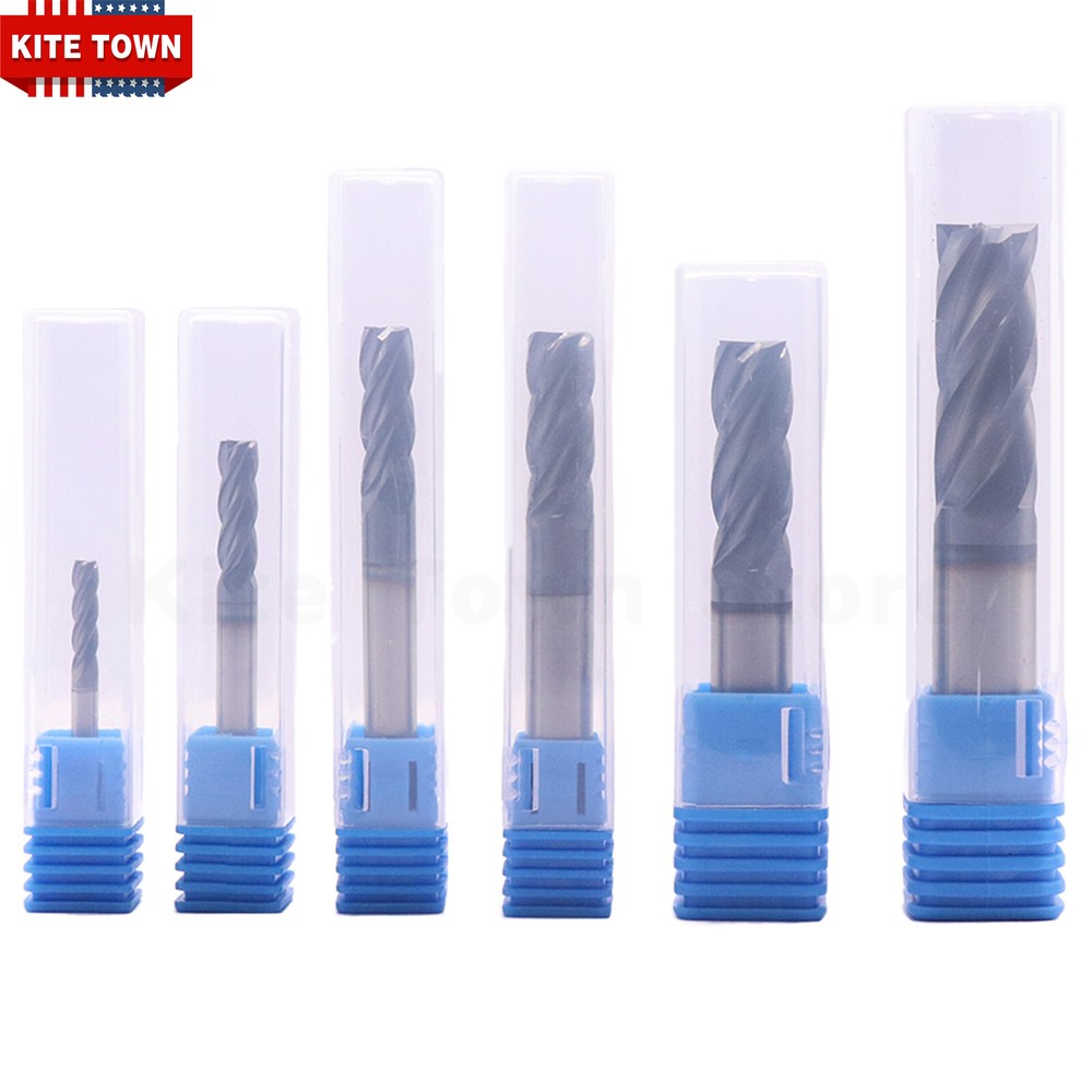 6Pcs 4 Flute Solid Carbide 1/8" - 1/2" End Mills Set - AlTiN Coated