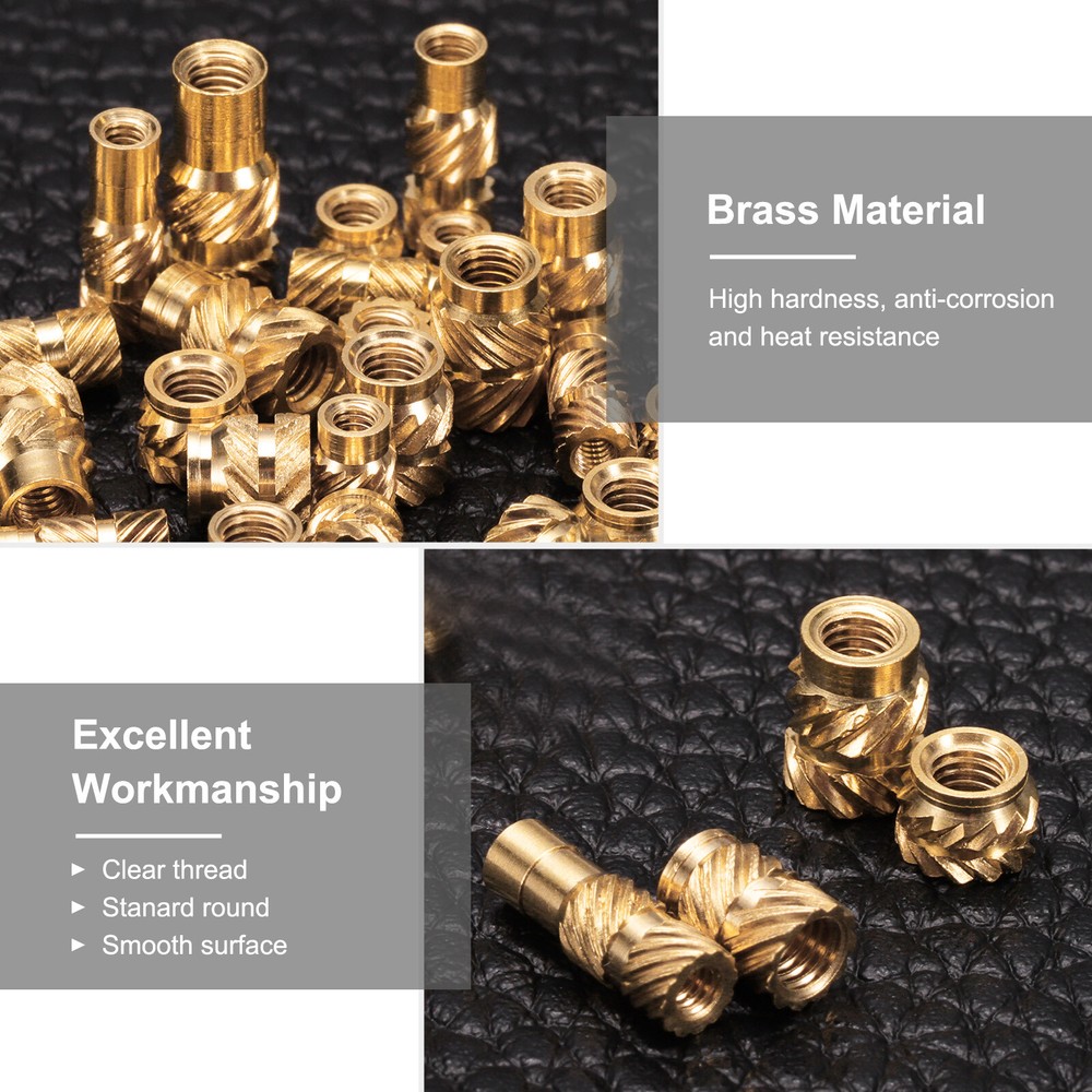 100pcs M2 Threaded Inserts Brass Heat Set Insert M2x2.5mm, OD 3.5mm Knurled Nuts