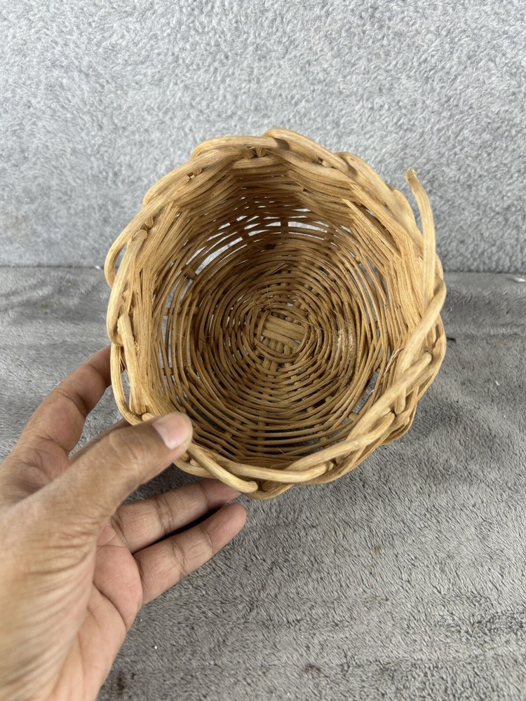 Vintage Small Wicker Woven Storage Basket 3.5" X 5"