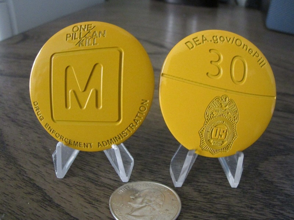 DEA Drug Enforcement Administration One Pill Can Kill Orange Challenge Coin