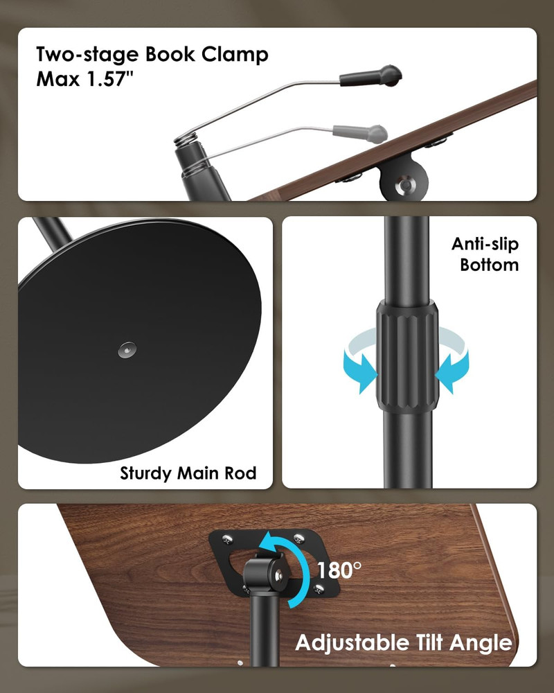 Floor Book Stand, Height Adjustable Reading Stand, Multi-Purpose Book Holder/Lap
