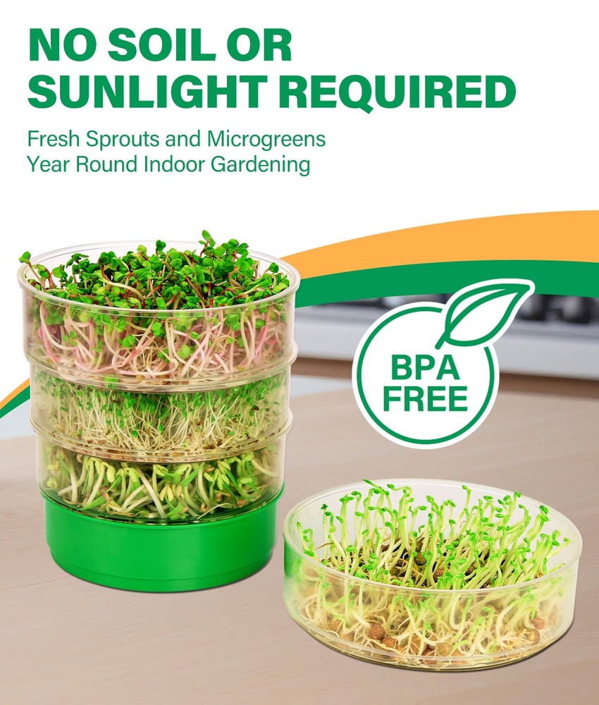 HK Stackable Seed Sprouting Kit, 4-Tier Microgreens Growing Kit with Drain Holes