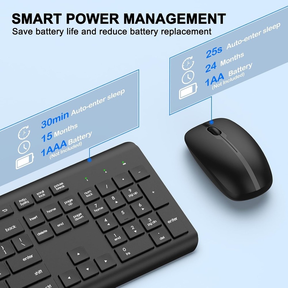Wireless Keyboard and Mouse Combo, Full-Size Silent Ergonomic Keyboard & mouse