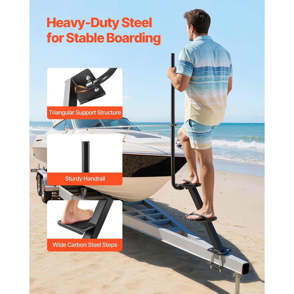 Uimoso Durable Boat Trailer Steps with Handle - 2-Step Bottom Mount Design