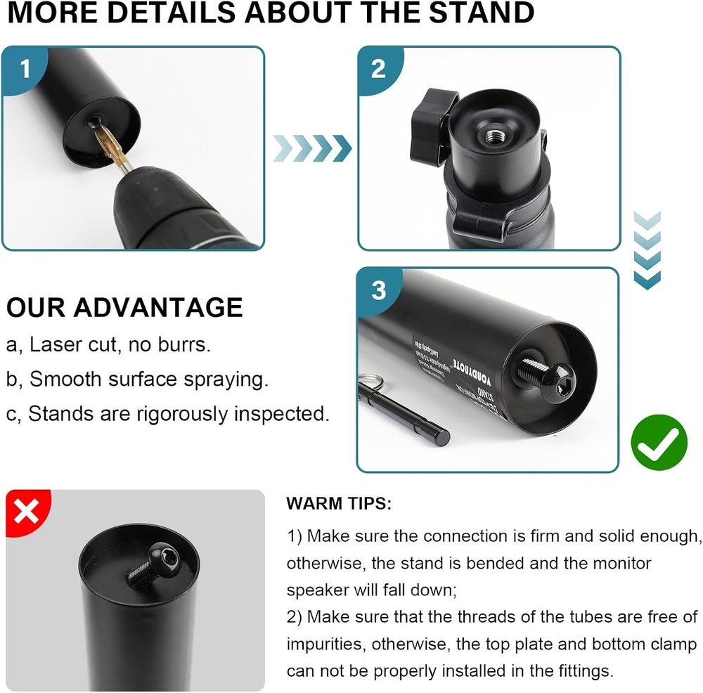 Compact 2-Piece Desktop Speakers Stands with Adjustable Height for Stability