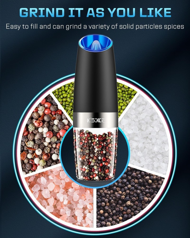 Elegant Black Gravity Sensor Electric Grinder Set - USB Rechargeable Spice Mill