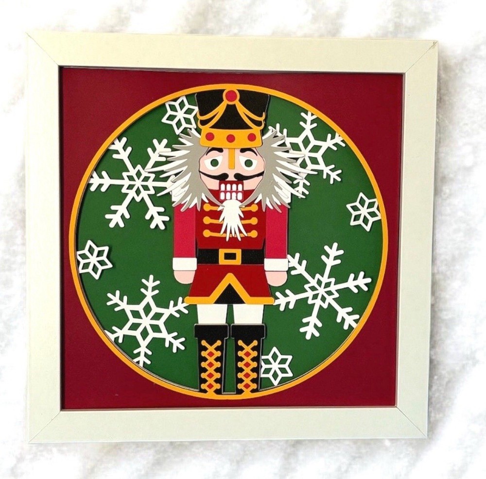 3D Layered Card Stock Framed Christmas Nutcracker Shadowbox
